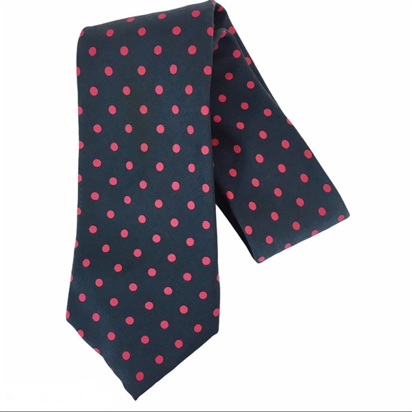 Vintage Burberry Silk Navy Red Polka Dot Tie - Picture 2 of 11